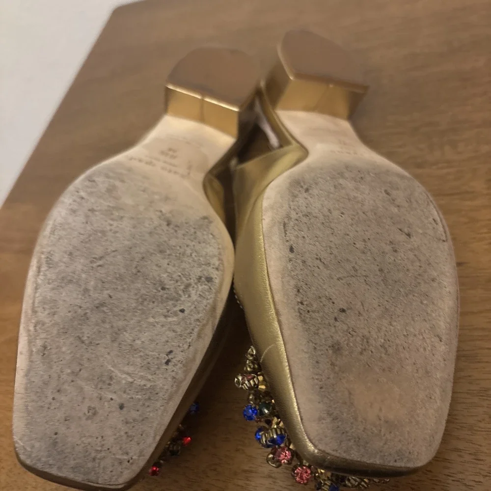 Kate Spade Maren Old Gold Metallic Nappa Leather Slingback Heel Gold Pom Toe 8.5 - Picture 4 of 6